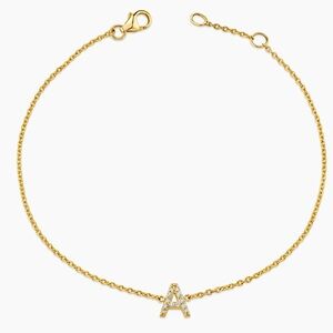 Diamond Pavé Letter ‘A’ 14K gold Dainty Bracelet